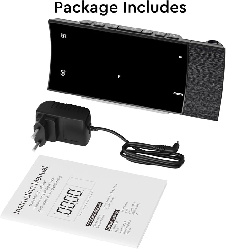 Radiowecker mit Projektion, Projektionswecker Digitaler Wecker, 180°Projektor, Grosser LED-Anzeige,