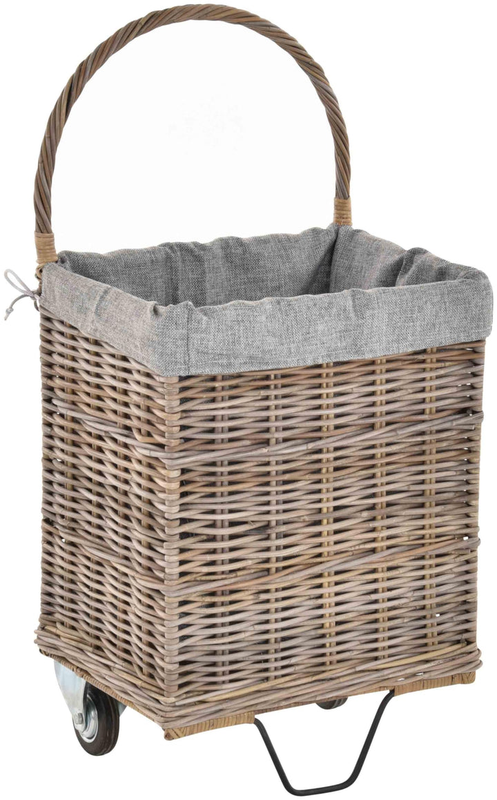 Holzwagen/Kaminholzwagen aus Rattan-Naturrohr/stabiler Eisenrahmen / 48x38x95 mit Stoffinlett