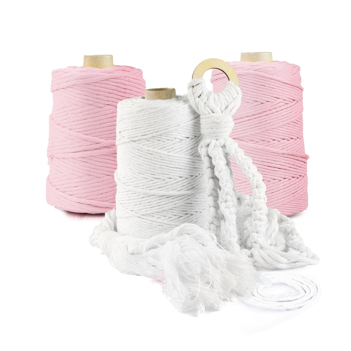Seiletech.de Premium MAKRAMEE GARN | 600m | 5mm | Hellrosa | 100% Baumwolle | Kordel Natur | Baumwol