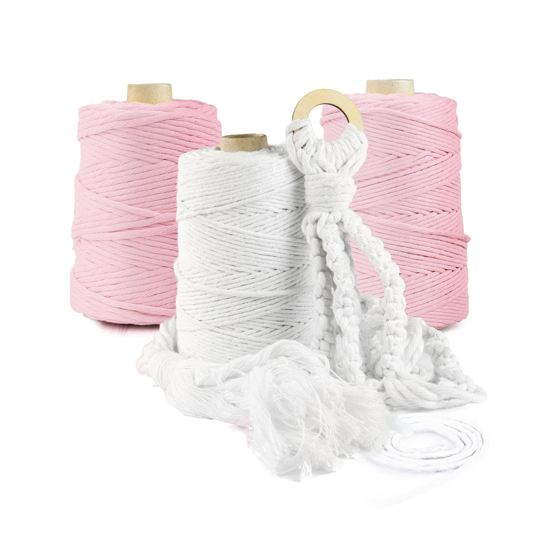 Seiletech.de Premium MAKRAMEE GARN | 400m | 5mm | Hellrosa | 100% Baumwolle | Kordel Natur | Baumwol