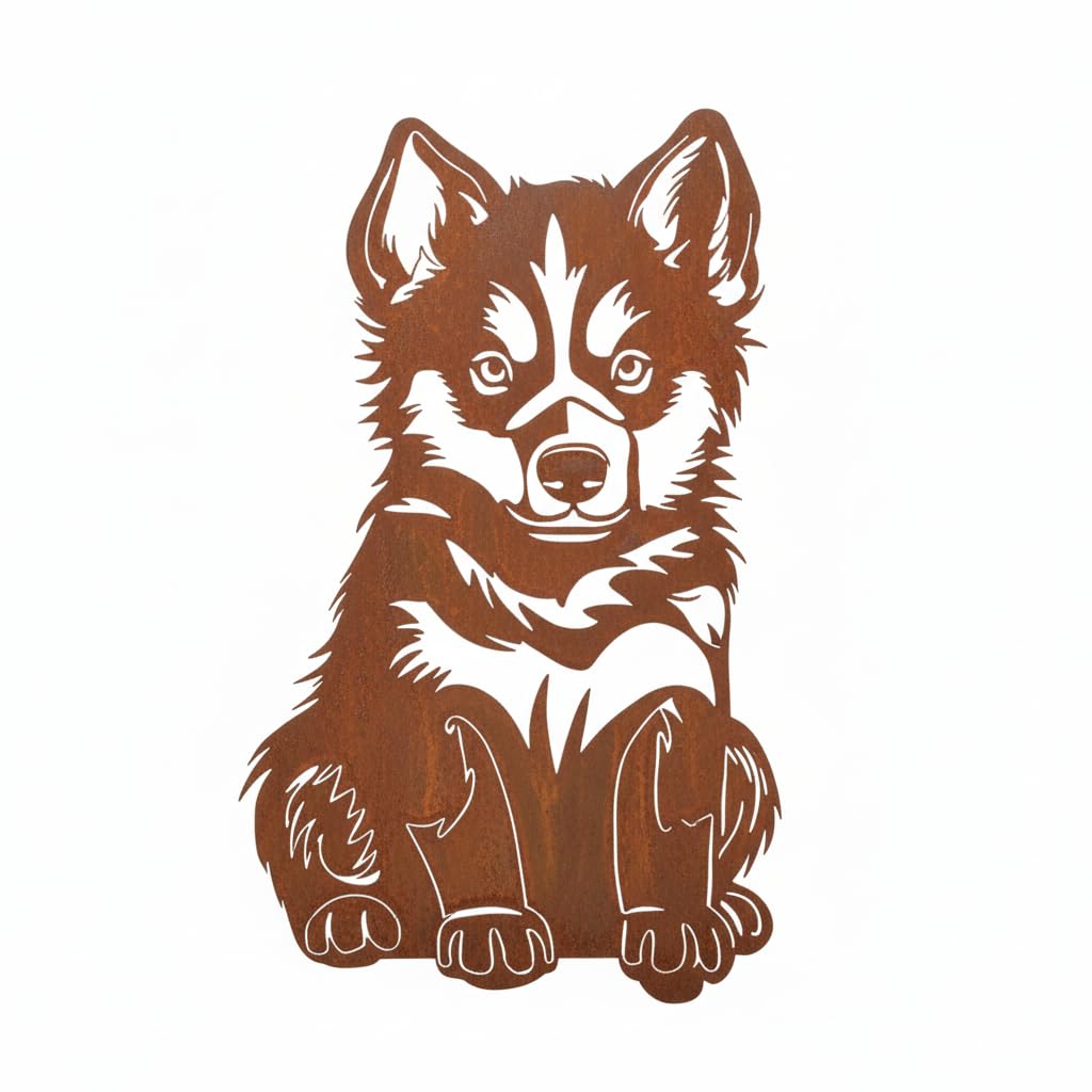 Kapaga - Edelrost Gartenstecker Husky Baby - Rost Deko Hund Rostfigur, Husky Baby