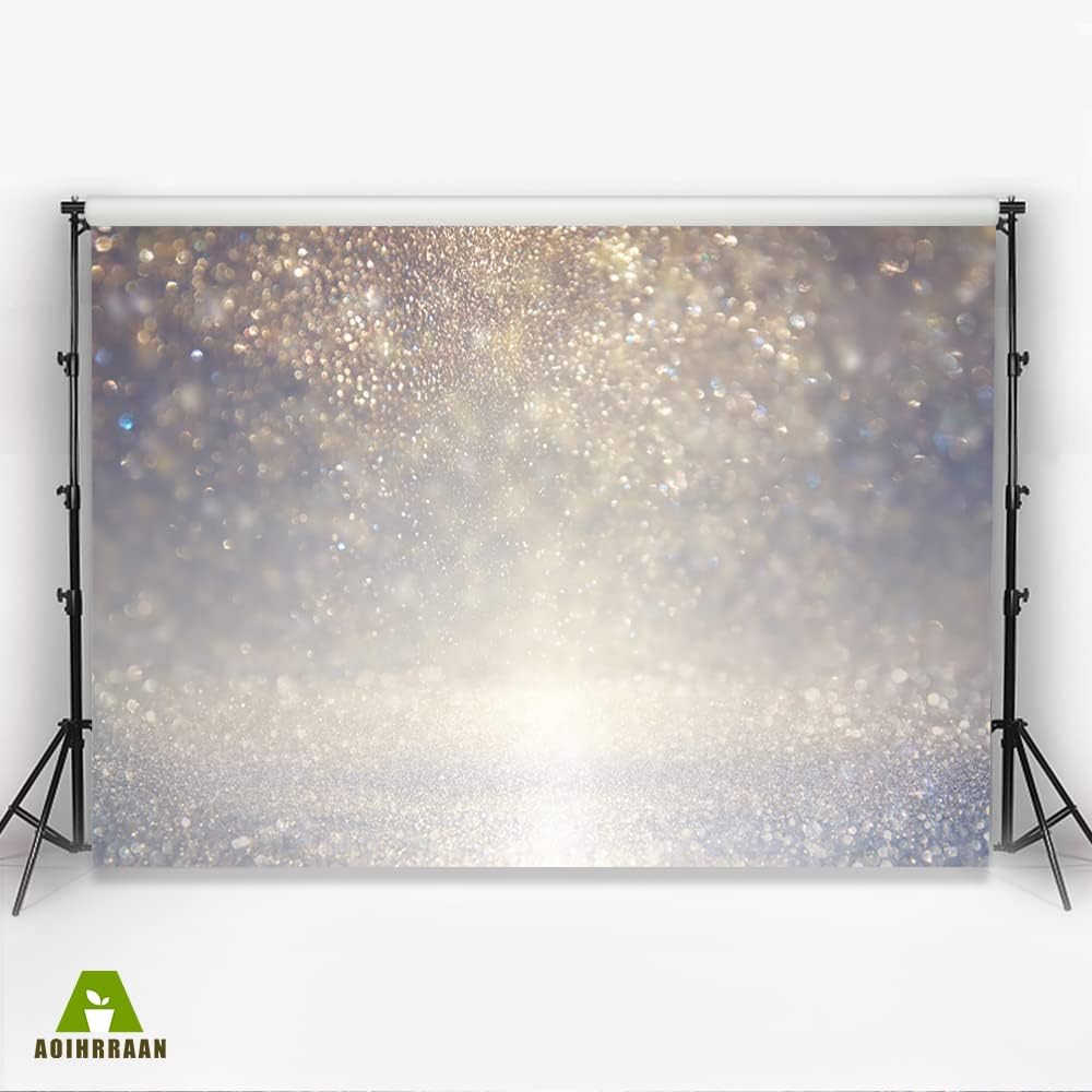 Aoihrraan 3,5x2,5m Silber Bokeh Hintergrund Abstrakt Glänzend Lichter Funkeln Pailletten Verschwomme