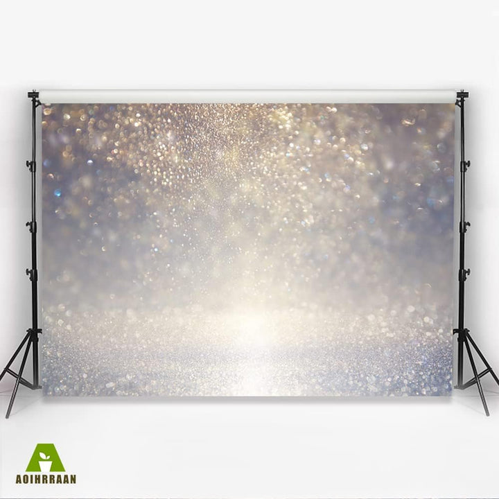 Aoihrraan 3,5x2,5m Silber Bokeh Hintergrund Abstrakt Glänzend Lichter Funkeln Pailletten Verschwomme
