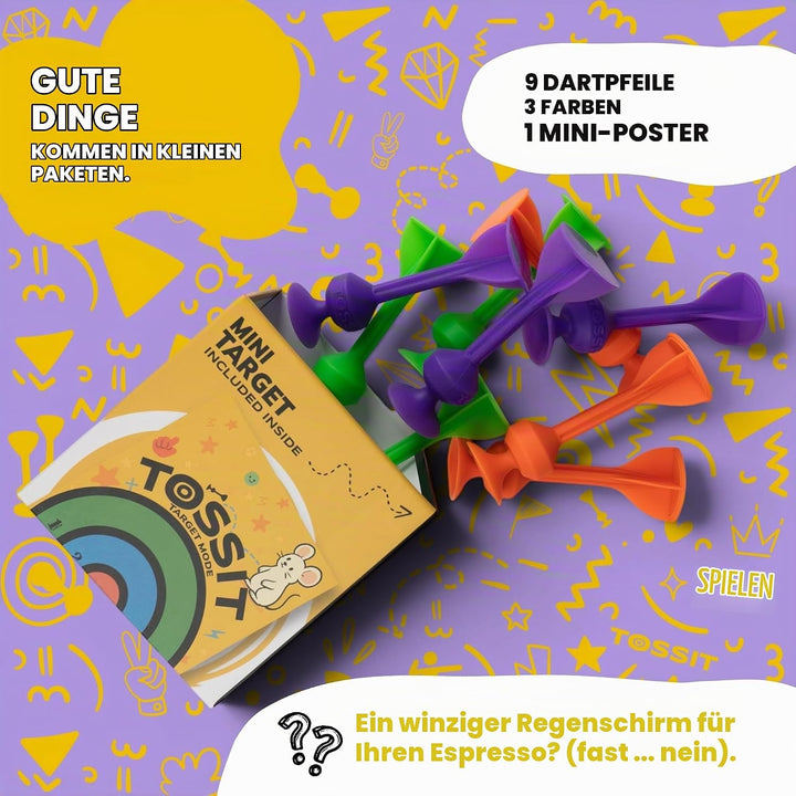 TOSSIT Mini Darts, Saugnapf-Dartspiel, Pétanque Indoor Outdoor für Wand und Boden, Robustes Silikon,