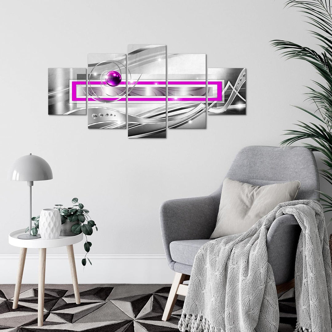 Runa Art Wandbilder Abstrakt 5 Teilig Bild auf Vlies Leinwand Deko Wohnzimmer Schlafzimmer Grau Viol