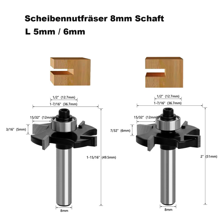 4 Stück Scheibennutfräser Fräser für Oberfräse 8mm Schaft, 36.7mm Schnittdurchmesser, 4-Zähne Hartme