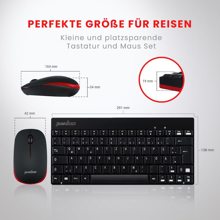 Perixx PERIDUO-712, Kabelloses Mini Tastatur und Maus Set - Minigrösse - mit Nano Receiver - 2.4Gh -
