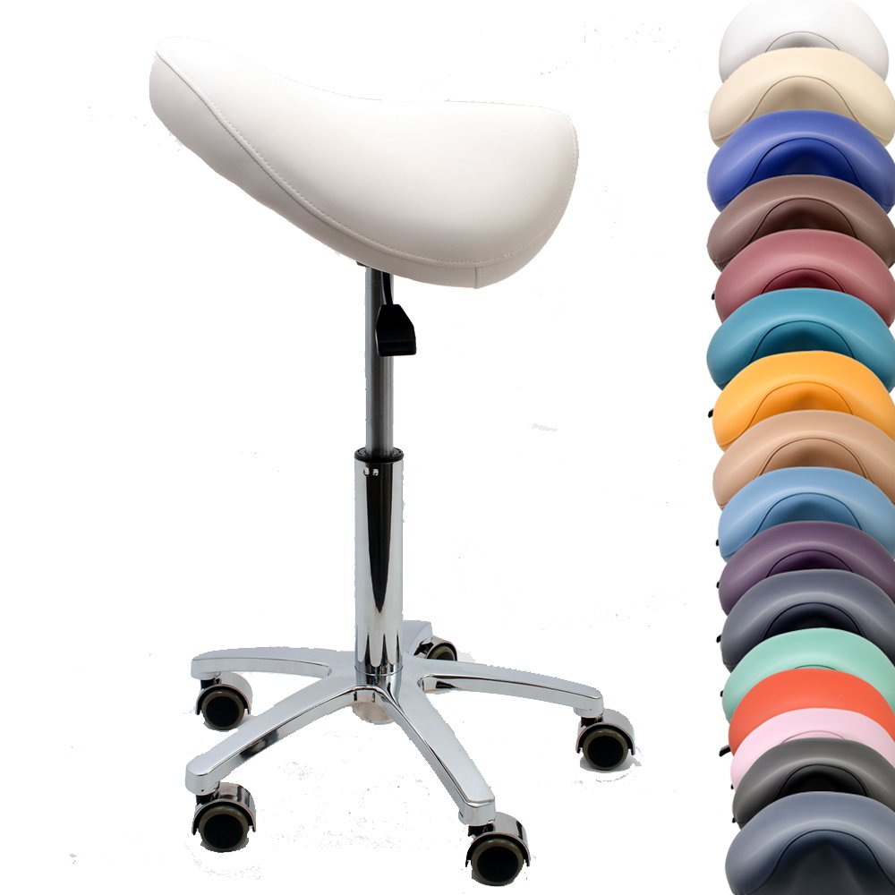 Sattelhocker/Sattelstuhl mit Gummirollen für alle Böden und Metallfuss - ergonomisch - stufenlos höh
