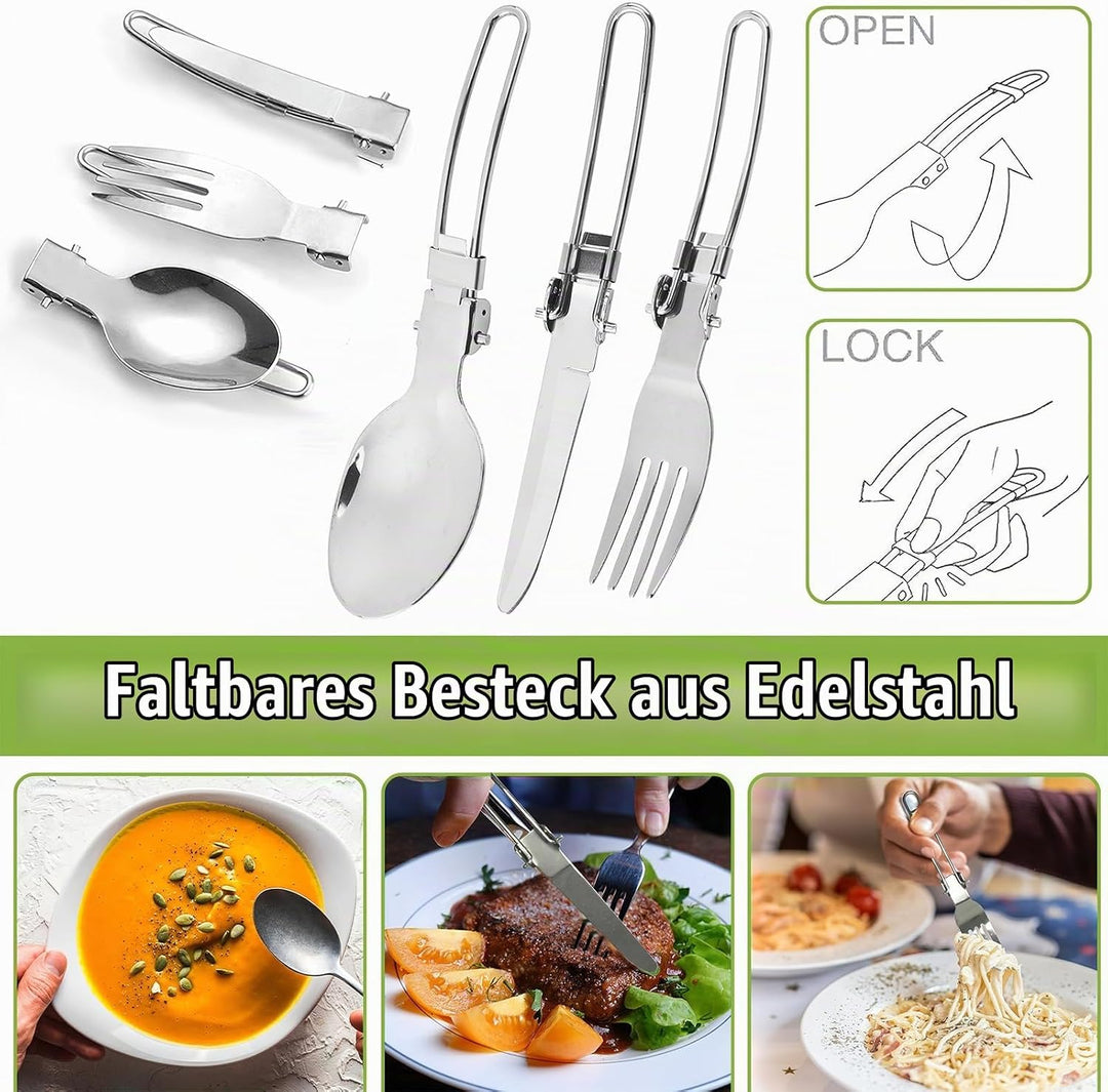 Camping Kochgeschirr Set, Essgeschirr Outdoor, Outdoor Kochset, Camping Kochgeschirr Set für 1-2 Per