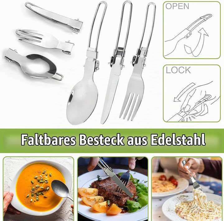 Camping Kochgeschirr Set, Essgeschirr Outdoor, Outdoor Kochset, Camping Kochgeschirr Set für 1-2 Per