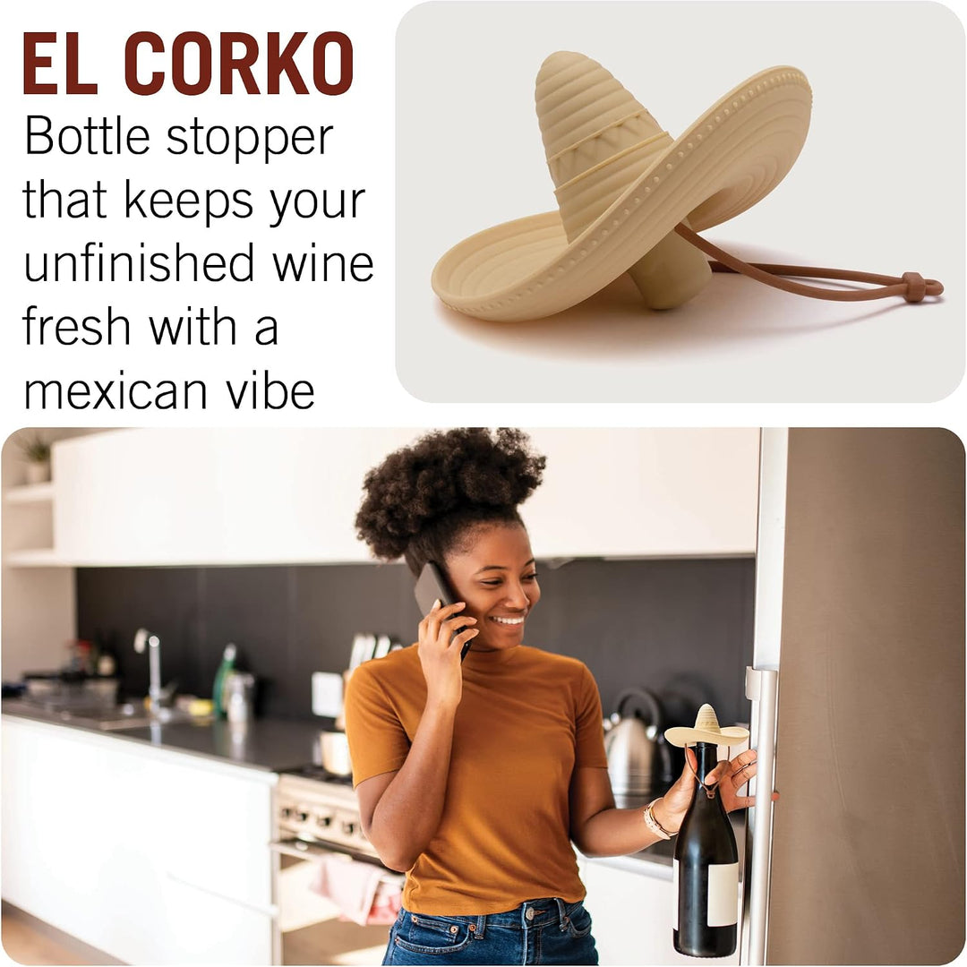 Elcorko Silikon-Weinstopfen mit Sombrero-Design, hält Wein frisch, 3 Stück Elcorko - Pack Of 3, Elco