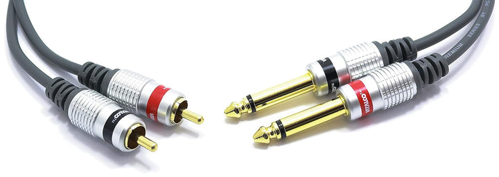 Cinch auf 6.3mm Klinke Kabel 1m 2X Male Chinch Stecker zu 2X Grosse Klinke Mono Audio Adapter MK50 1