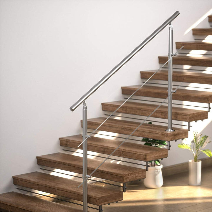 MONZANA® Treppengeländer Edelstahl Pflegeleicht 80cm mit 2 Querstreben Innen und Aussen Handlauf Gel