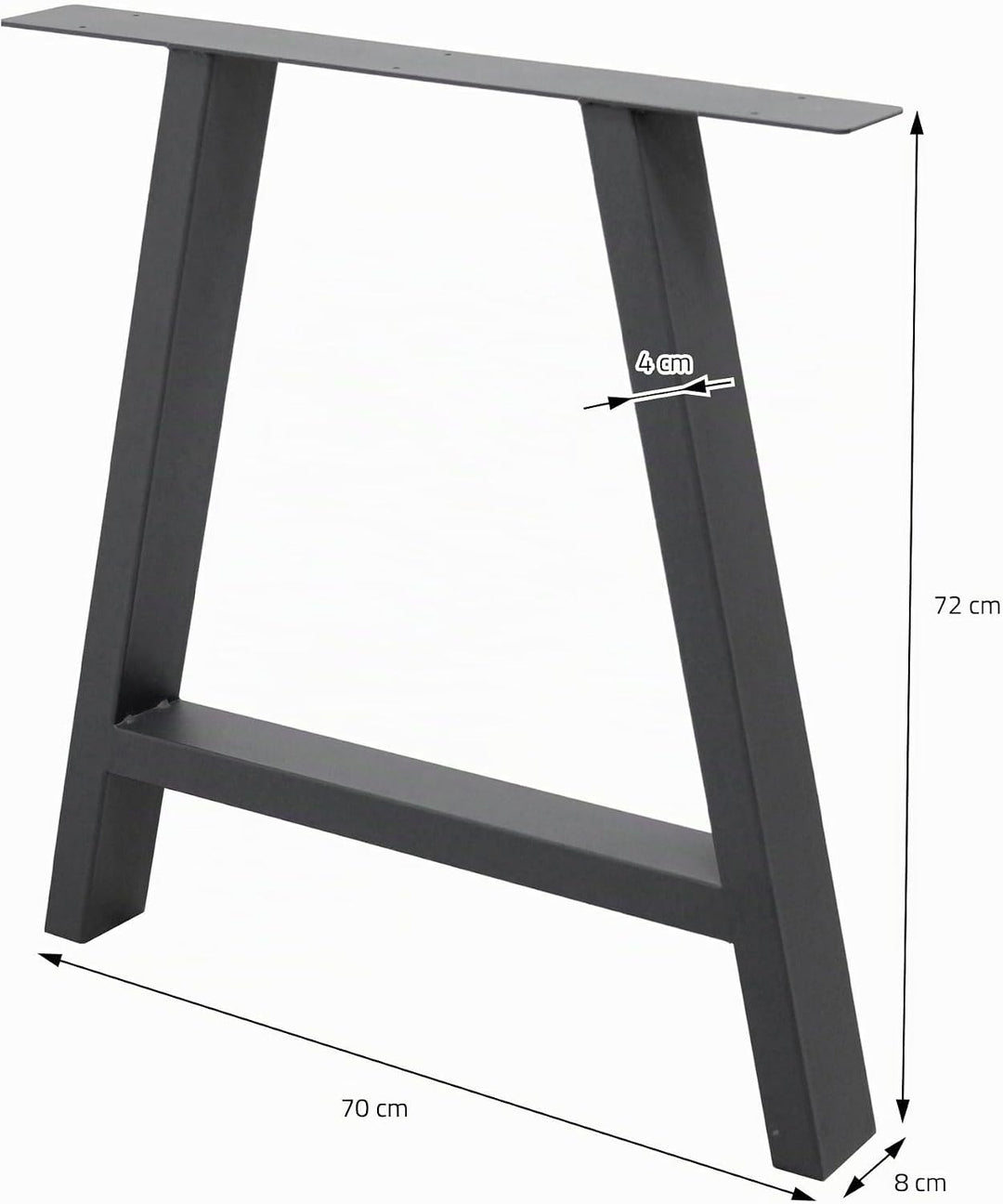 ECD Germany 2er Set Tischbeine A-Form A-Design 70x72cm, Anthrazit, aus pulverbeschichtetem Stahl, In
