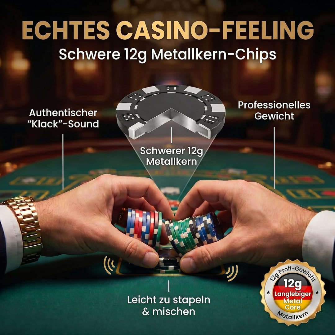 Profi Pokerkoffer Pokerset inkl. 300-500 Chips hochwertigen Pokerchips; Pokerdeck, Kartendeck, Poker