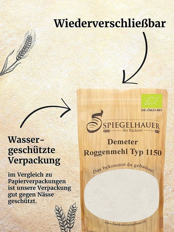 Bäckerei Spiegelhauer Sauerteig Starter Set Roggensauerteig 300 g, 2 Teigschaber, Demeter Roggenmehl