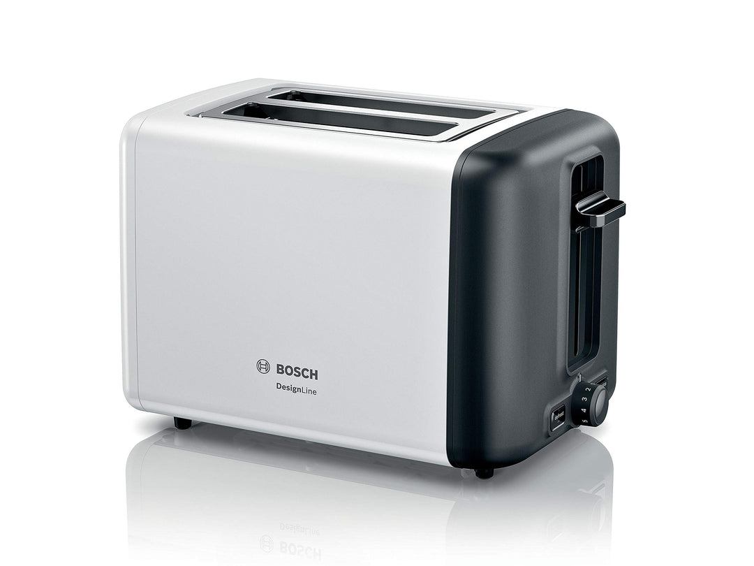 Bosch Kompakt Toaster DesignLine TAT3P421DE, integrierter Edelstahl-Brötchenaufsatz, mit Abschaltaut