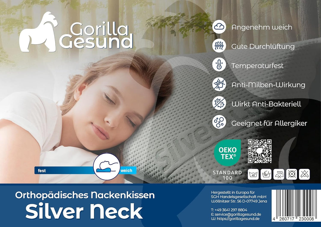 Orthopädisches Nackenstützkissen Silver Neck - viscoelastisches Kissen, Kopfkissen aus Memory Schaum
