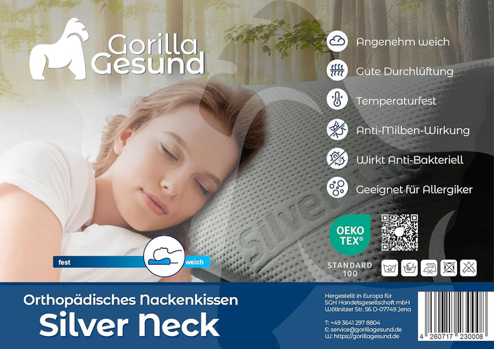 Orthopädisches Nackenstützkissen Silver Neck - viscoelastisches Kissen, Kopfkissen aus Memory Schaum
