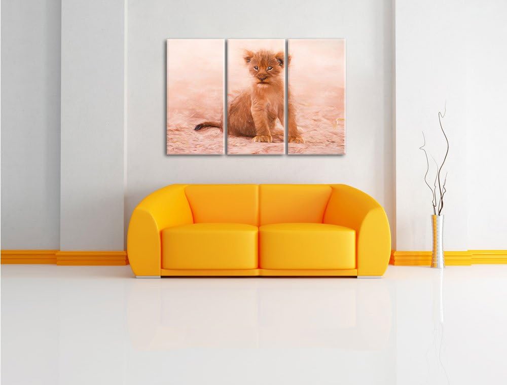Pixxprint Verlassenes Löwenbaby als Leinwandbild/Grösse: 3 Teilig (120x80) cm/Wandbild/Kunstdruck/fe