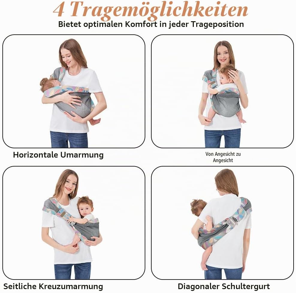 AUYAO Tragetuch Baby Neugeborene Crossbody Babytrage Kleinkind Tragehilfe Einfach Anzuziehen für Müt