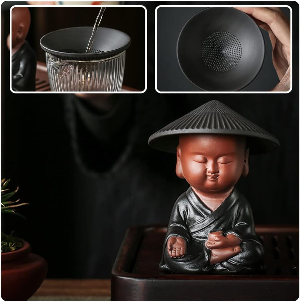 Operitacx Teefilter Chinesische Buddha-statue Meditierende Buddhafiguren Glückliche Buddha-figur Kle