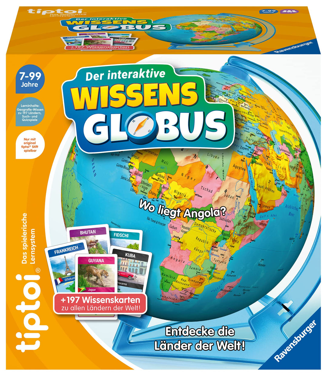 Ravensburger tiptoi Spiel 00107 - Der interaktive Wissens-Globus - Lern-Globus für Kinder ab 7 Jahre
