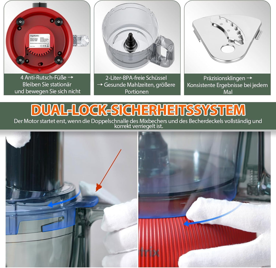 1500W Küchenmaschine und Mixer Kombination, 2,5L Zerkleinerer für Fleisch, Gemüse und Teig, 2L Stand