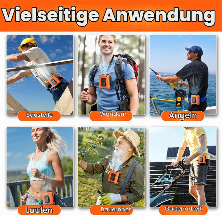 Tragbarer Taillen Clip Ventilator, Ventilator Akku 10000mAh Wiederaufladbare, 5 Gebläsestufe‌, 18000