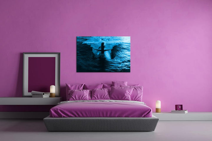deyoli gewaltiges U-Boot Format 80x60 Effekt: Monocrome Blau als Leinwandbild, Motiv fertig gerahmt