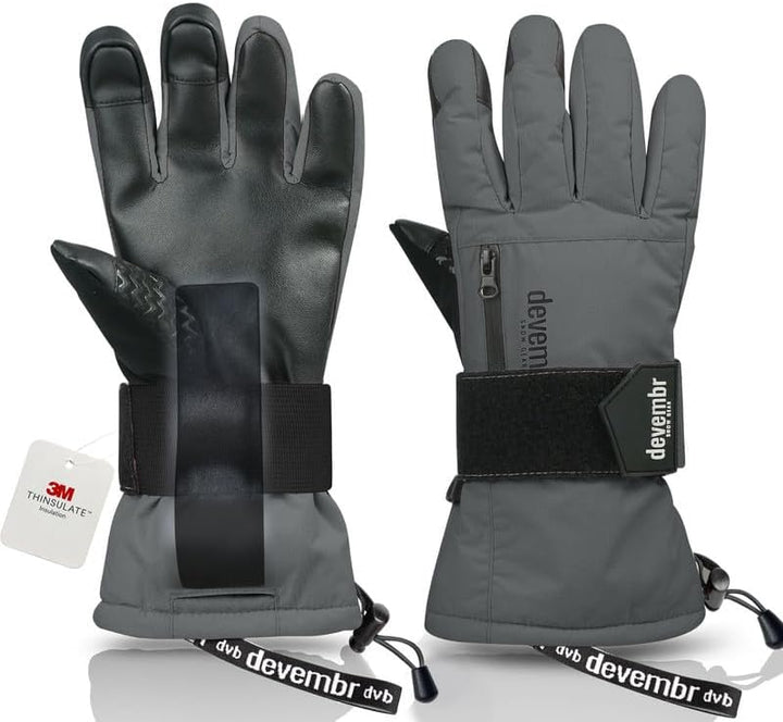 devembr Skihandschuhe mit Handgelenkschützern, Warme Snowboardhandschuhe für Herren und Damen