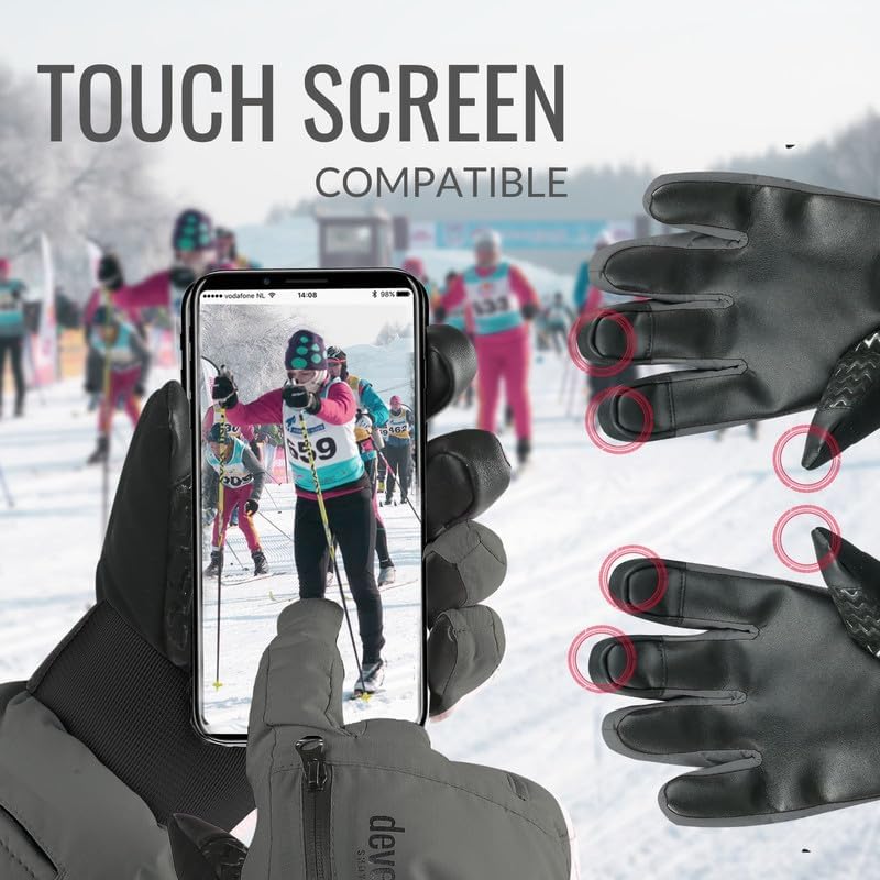 devembr Skihandschuhe mit Handgelenkschützern, Warme Snowboardhandschuhe für Herren und Damen M Grau