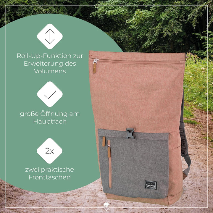 travelite Handgepäck Rucksack mit Laptop Fach 15,6 Zoll, Gepäck Serie BASICS Daypack Rollup: Praktis
