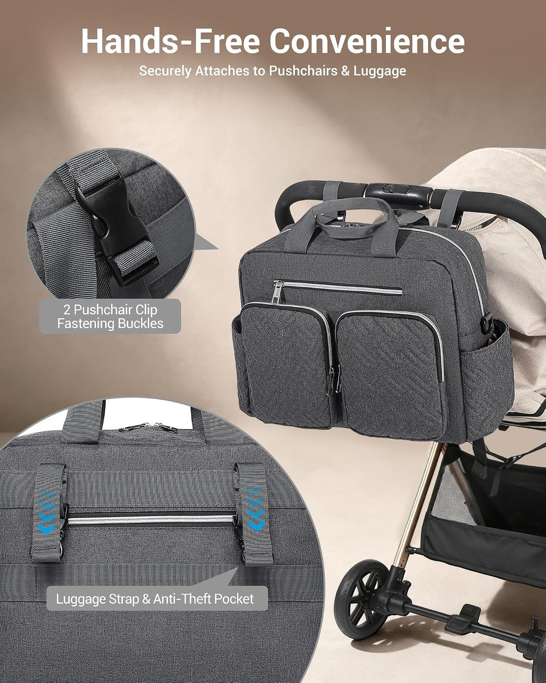 KONO Baby-Wickeltasche, stilvoll, für Mama und Papa, wandelbare Reisetasche mit isolierten Taschen G