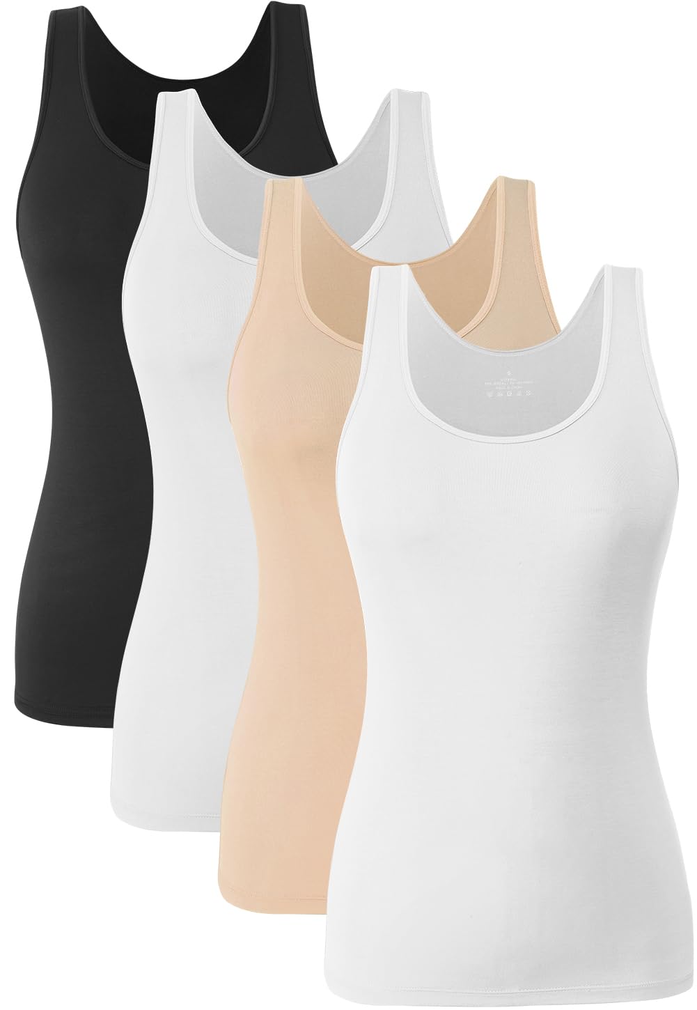 Knuffnee Damen Stretch Unterhemd Basic Tank Tops Workout Unterhemden Tops 4er Pack XL Schwarz/Weiss/