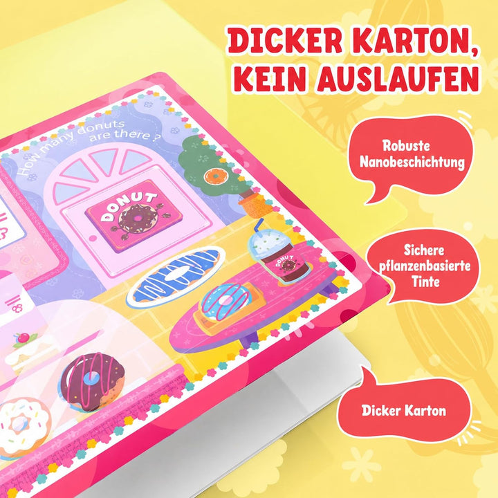 JoyCat Zahlen Aquarell-Reveal-Set, Malen mit Wasser | Wiederverwendbares Malbuch mit 14 Aktivitätsse