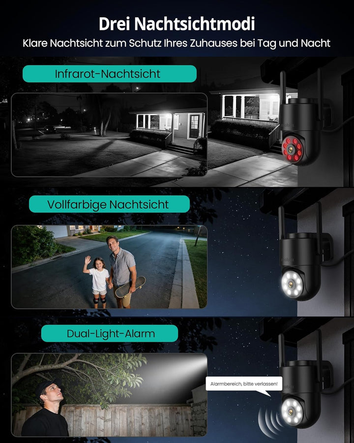 2K Überwachungskamera Aussen,Kamera überwachung aussen mit Farbige Nachtsicht,2.4Ghz WiFi,Bewegungse