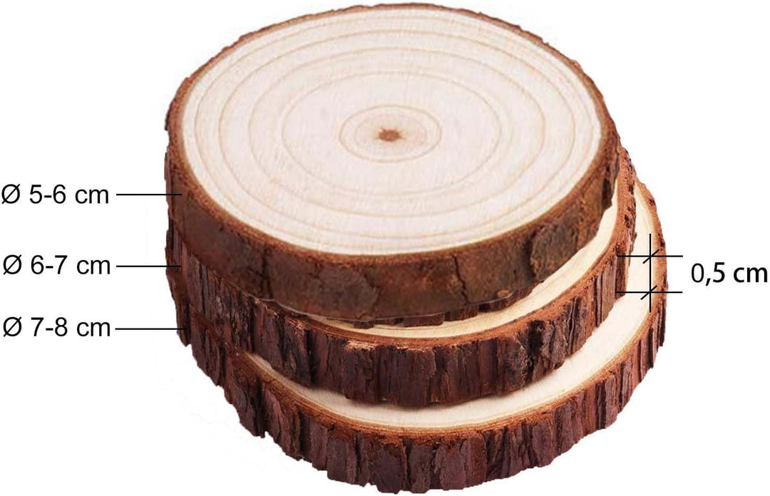 BIOGRAT Holzscheiben 5cm klein, 80 Stücke (5-6 cm Durchmesser 0,5 cm Dicke) Baumscheiben zum Basteln