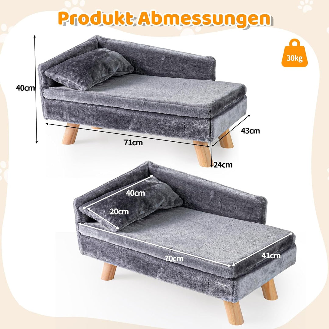 COSTWAY Katzensofa Luxus, Katzenbett erhöht, Katzencouch mit 2 abnehmbaren Kissens, Rückenlehne &amp; Ho