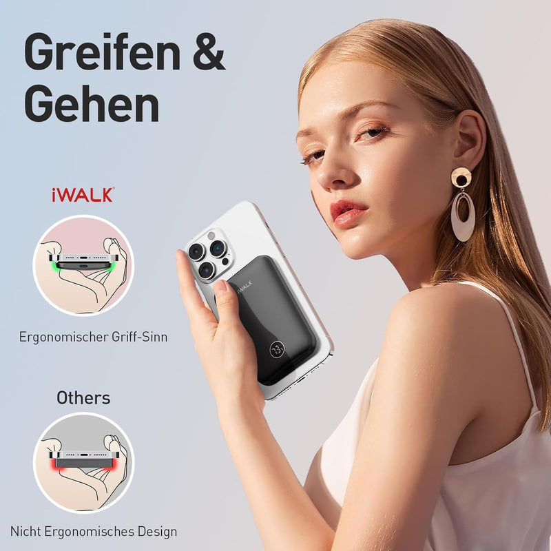 iWALK Mag Safe PowerBank Kabellose Powerbank Slim 5000mAh, 18W PD Schnelles Laden mit LED-Display, K