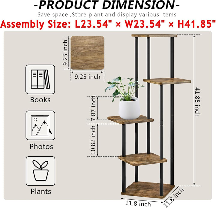 Blumenständer 5-stufiges Pflanzenregal aus Metall für mehrere Pflanzen, hohe Eckblumenhalter für Ter