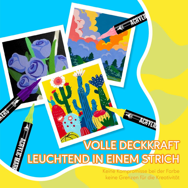 Pamaker 120 Farben Acrylstifte Set – Doppelseitige Spitzen, Multimarker für Steine, Holz, Stoff, Lei
