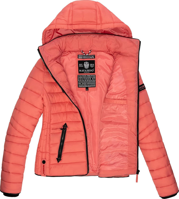 Navahoo Damen leichte Übergangsjacke Steppjacke mit Kapuze Lulana XS-XXL XS Rose Coral, XS Rose Cora
