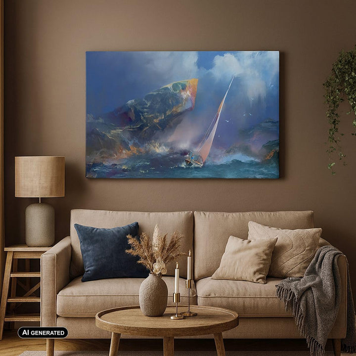 Bilder auf Leinwand Meer Segelboot Leinwandbild mit Rahmen 70x50cm Wandbilder Dekoration Wohnzimmer