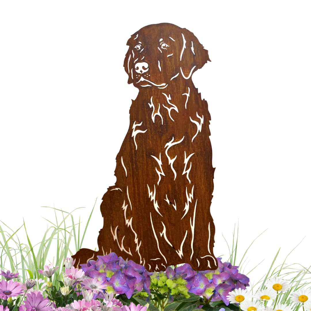 Terma Stahldesign Golden Retriever Gartenfigur Metall – Edelrost Hund Rostfigur für Gartendeko ausse