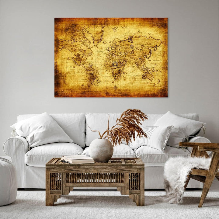 ARTTOR Bilder auf Leinwand 100x70cm Leinwandbild Karte Welt Kontinente Gross Wanddeko Bild Schlafzim