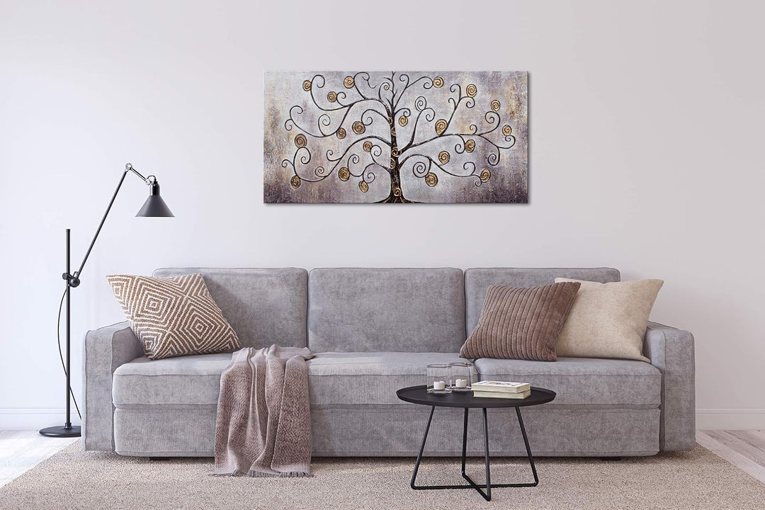 YS-Art XXL Abstrakt Acryl Gemälde auf Leinwand Reichtumsbaum handgemalt Wandbilder Wohnzimmer modern