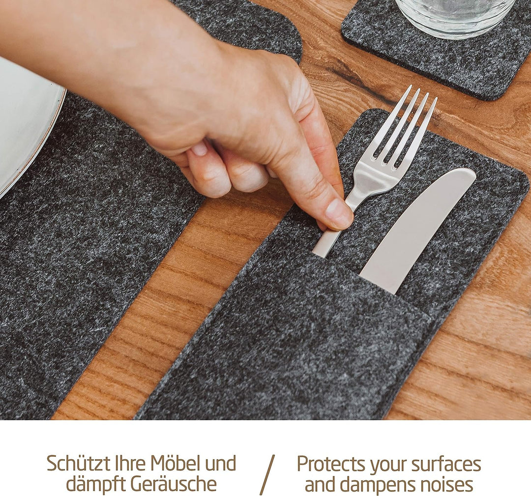 MIQIO Tischset aus Filz - 24er Tisch Untersetzer-Set - Filz Tischset abwaschbar - 8 Platzsets, Glasu