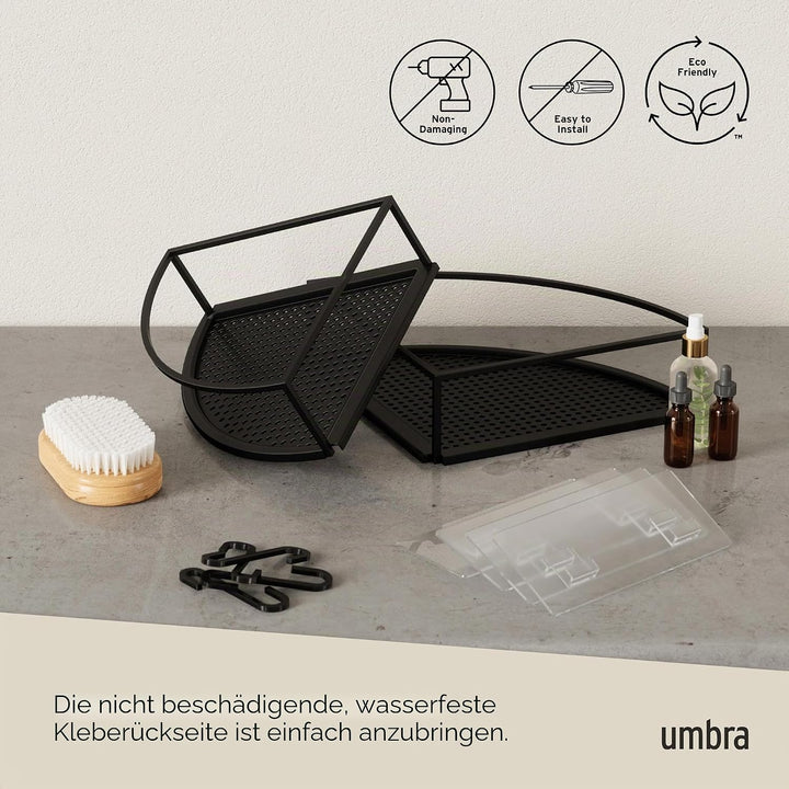 Umbra Cubiko Eckregale, Duschablage ohne Bohren mit Haken, Schwarz, 2er-Set Schwarz Eckregal, Schwar