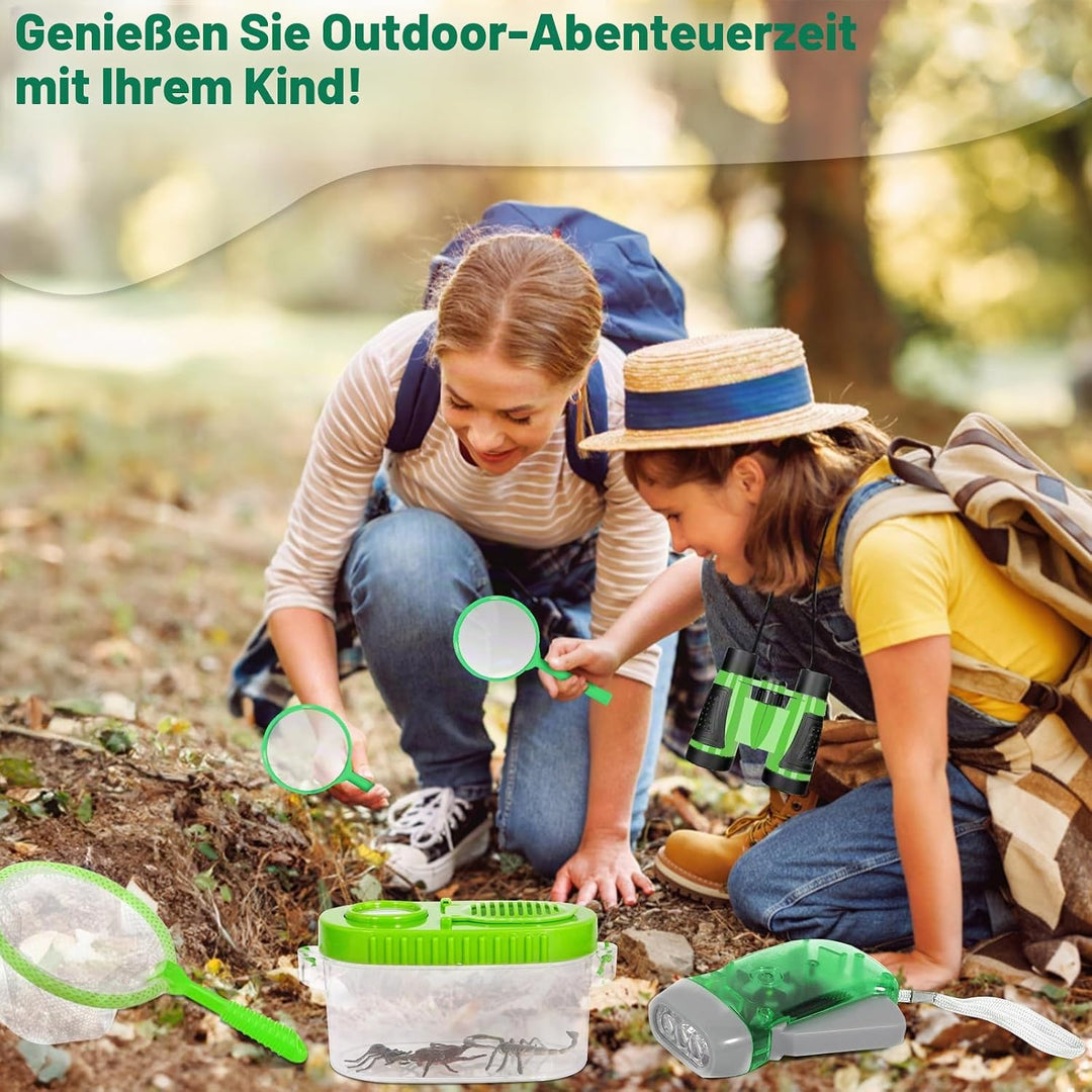 Forscherset für Kinder ab 4 5 6 7 8 Jahren 23PCS, Outdoor Entdecker mit Fernglas, Kompass, Lupe, Ins